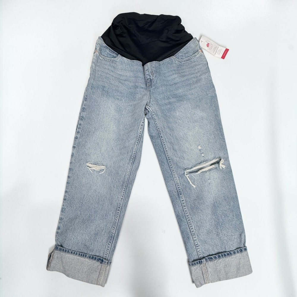 Isabel Maternity Cropped Vintage Straight Leg Jeans Light Wash Distressed Size 4